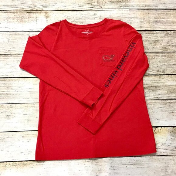 Women's Classic Vineyard Vines Whale Logo Box Long-Sleeve Pocket Tee Christmas S - Picture 2 of 8